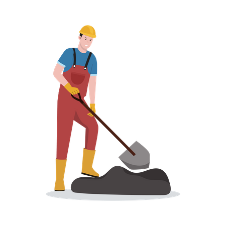 Construction worker using shovel  Illustration