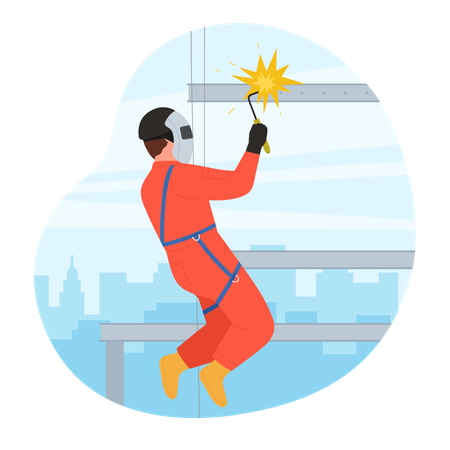 Construction worker welding at height  Illustration