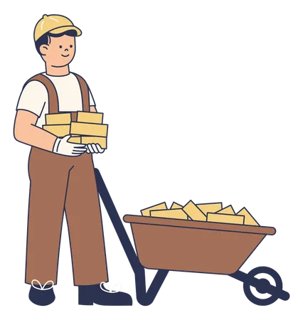 Construction Worker with Bricks in wheelbarrow  Illustration