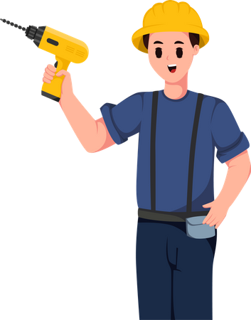 Construction Worker with Drill  Illustration