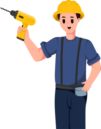 Construction Worker with Drill  Illustration