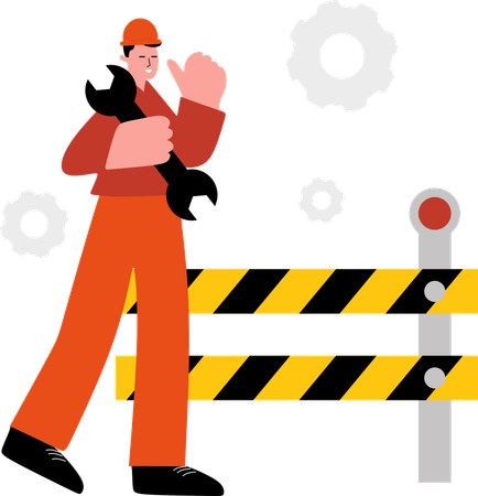 Construction Worker with mechanical Tool  Illustration