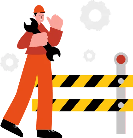 Construction Worker with mechanical Tool  Illustration