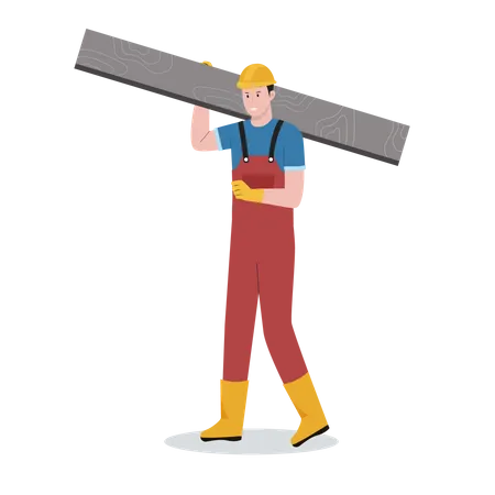 Construction worker with metal plank  Illustration