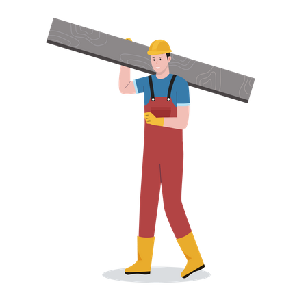Construction worker with metal plank  Illustration