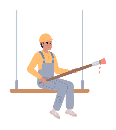 Construction worker with paint brush  Illustration