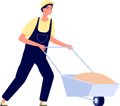Construction worker with trolley  Illustration