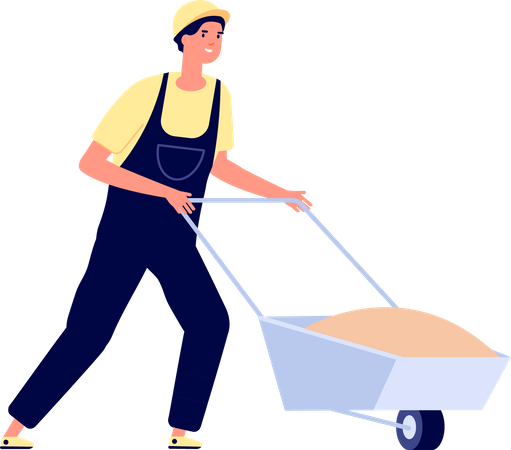 Construction worker with trolley  Illustration