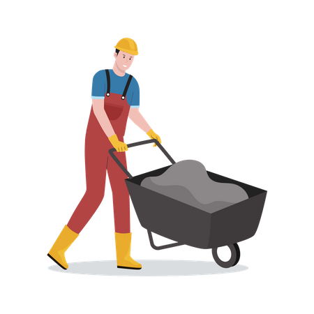 Construction worker with wheelbarrow  Illustration