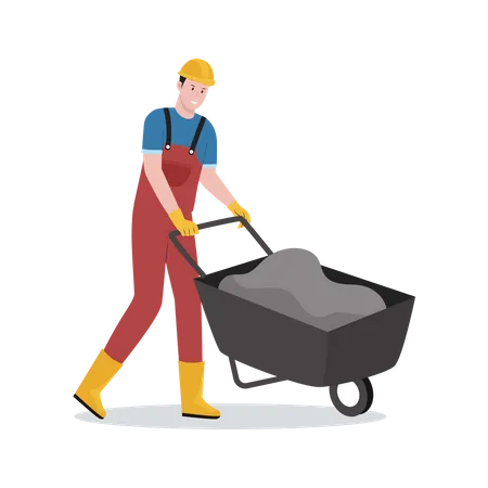 Construction worker with wheelbarrow  Illustration