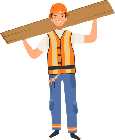 Construction worker with wood Illustration