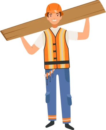 Construction worker with wood  イラスト