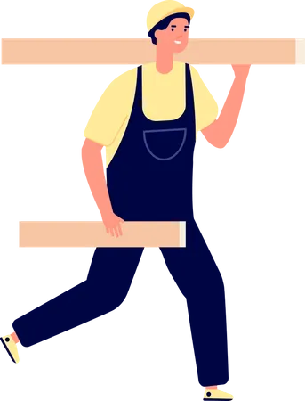 Construction worker with wood  Illustration