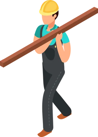 Construction worker with wood Illustration