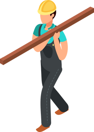 Construction worker with wood  Illustration