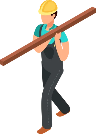 Construction worker with wood  Illustration