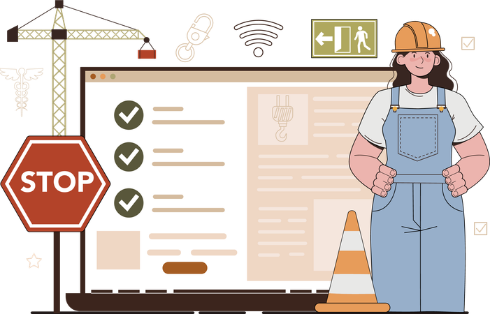 Construction worker working on design plan  Illustration