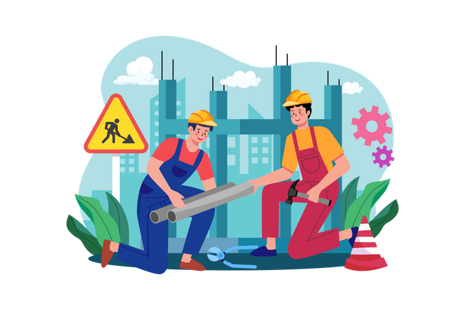 Construction Worker Working On The Construction Project  Illustration