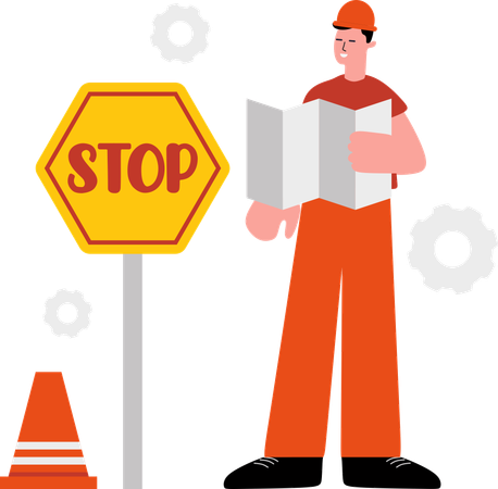 Construction worker works on road safety  Illustration