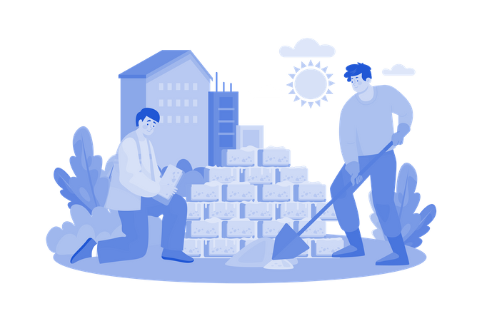 Construction workers are building wall  イラスト