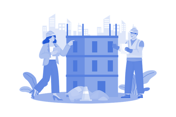 Construction workers are constructing building  イラスト