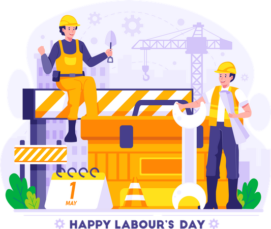 Construction workers are holding the tools  Illustration