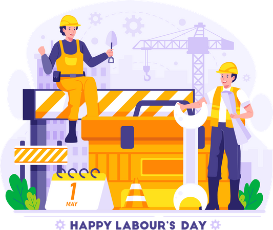 Construction workers are holding the tools.  Illustration