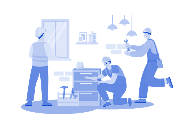 Construction workers are installing kitchenware  イラスト