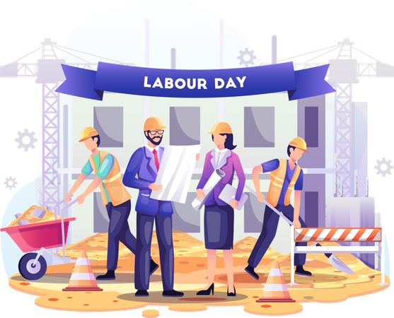 Construction workers are working on building  Illustration