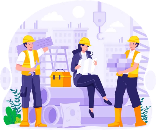 Labour Day Construction Workers Are Working On Buildings Vector Illustration Illustration