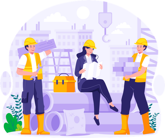 Construction workers are working on buildings  Illustration