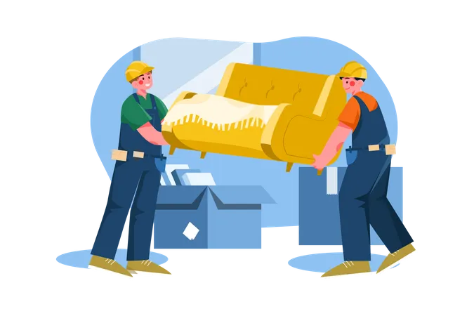 Construction workers arranging interior  Illustration