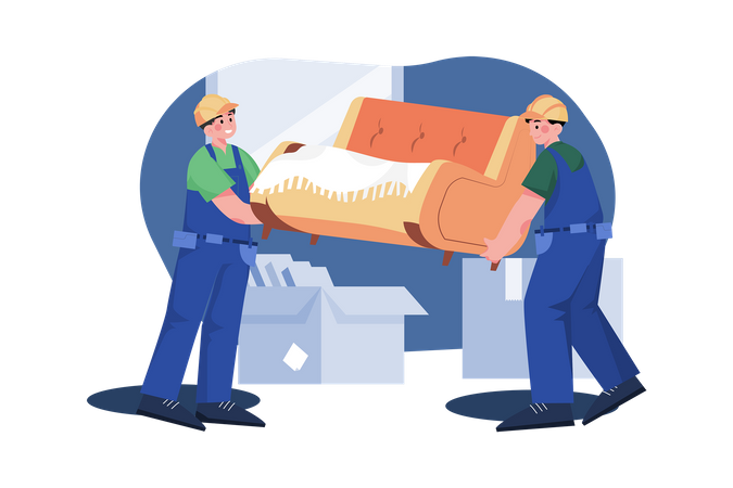 Construction workers arranging interior  Illustration