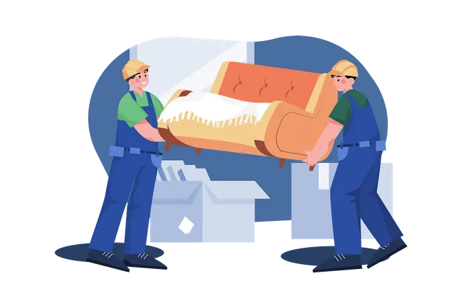 Construction workers arranging interior  Illustration