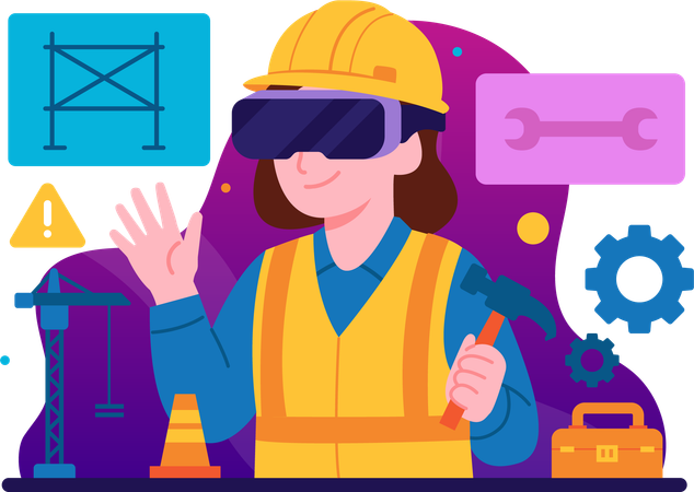 Construction workers assisted by technology  Illustration