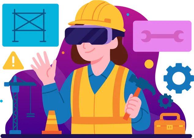 Construction workers assisted by technology  Illustration