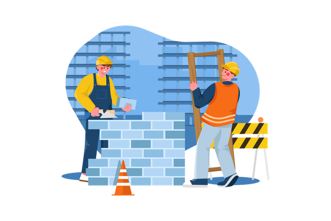 Construction workers building a house  Illustration