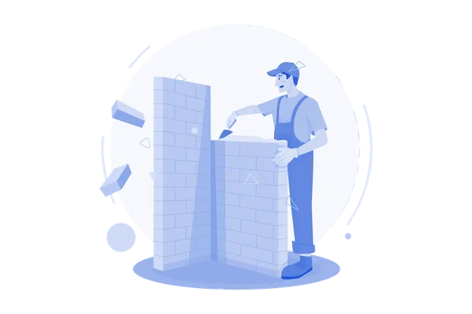 Construction Workers Building The Wall Illustration