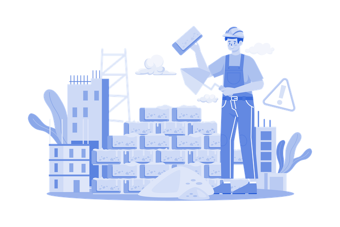 Construction Workers Building The Wall  Illustration