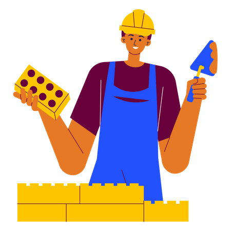 Construction workers building the wall  Illustration