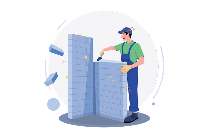 Construction Workers Building The Wall  Illustration