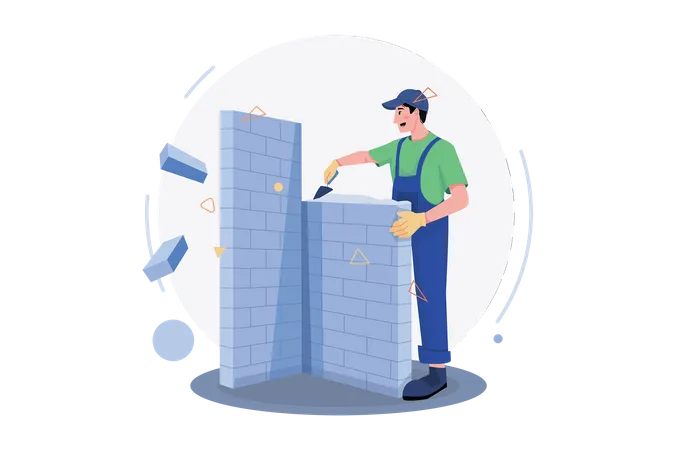 Construction Workers Building The Wall Illustration
