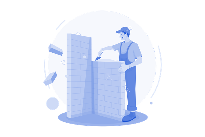 Construction Workers Building The Wall  Illustration