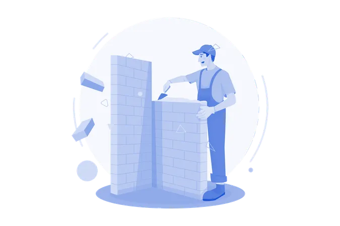 Construction Workers Building The Wall  Illustration