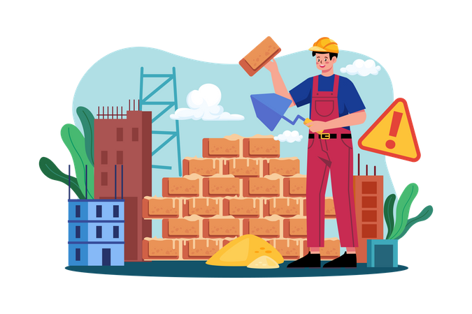 Construction Workers Building The Wall  Illustration