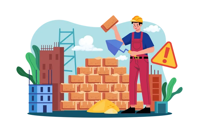 Construction Workers Building The Wall  Illustration