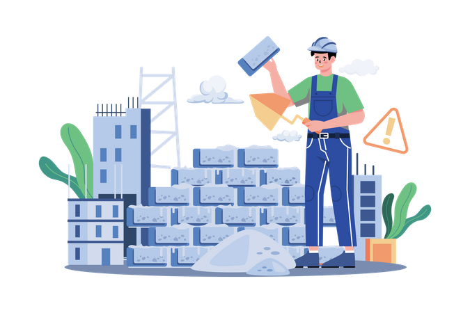 Construction Workers Building The Wall  Illustration