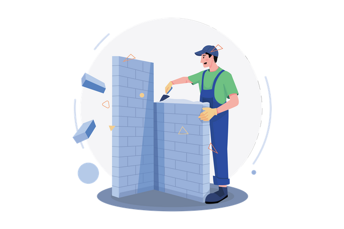 Construction Workers Building The Wall  イラスト