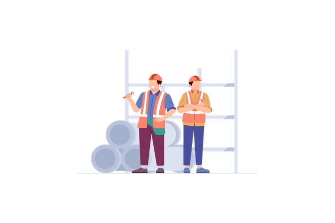 Construction workers discussing about infrastructure  Illustration