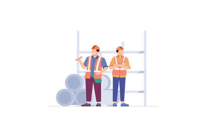 Construction workers discussing about infrastructure  Illustration
